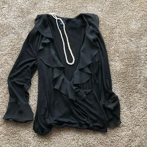 Chaps Black Ruffled Blouse